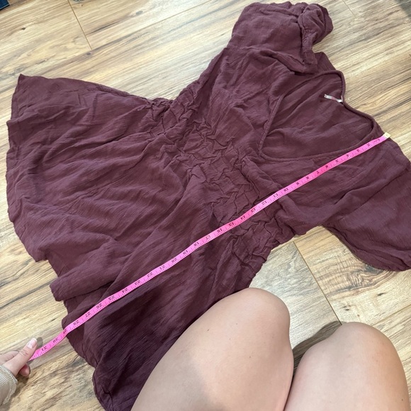 Free People One Of A Kind Mini Dress Solid Ruched Smocked - Picture 7 of 11